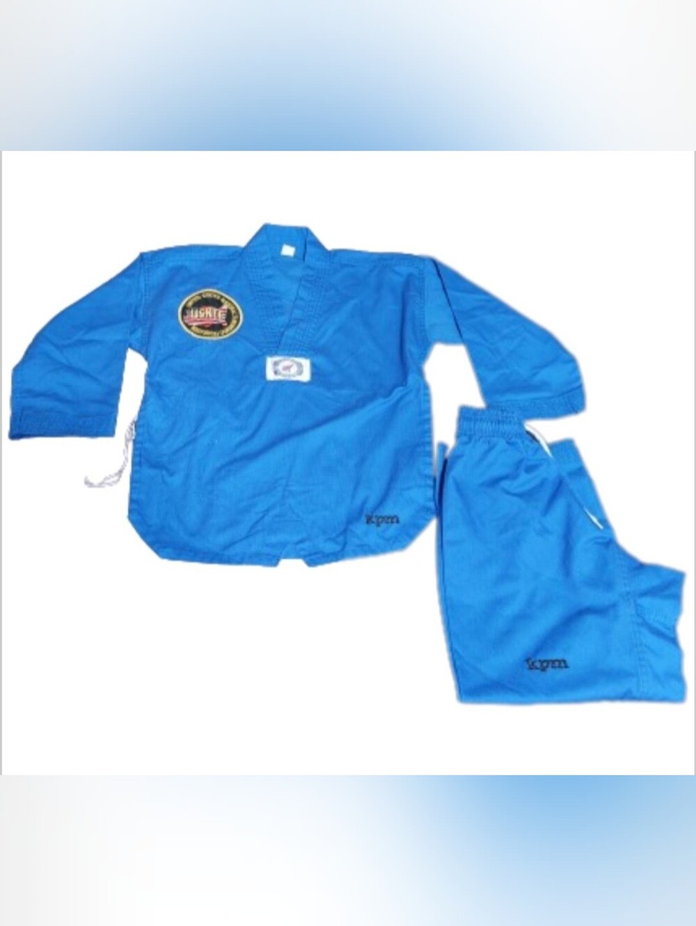 USNTF Taekwondo Uniform Dobok Blue 2 Piece Youth 7/8 Size 00/130 Patches